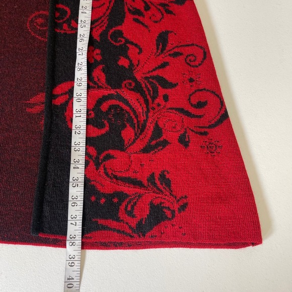 NorthStyle Alpaca Longline Cardigan S Red Black Floral Scroll Clasp Romantic - Picture 9 of 9